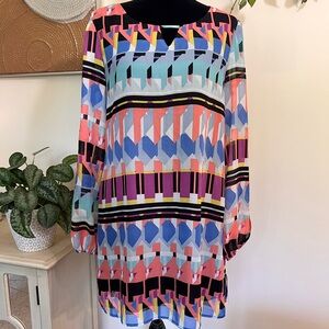 City Triangles Multicolor Long Sleeve Geometric Dress